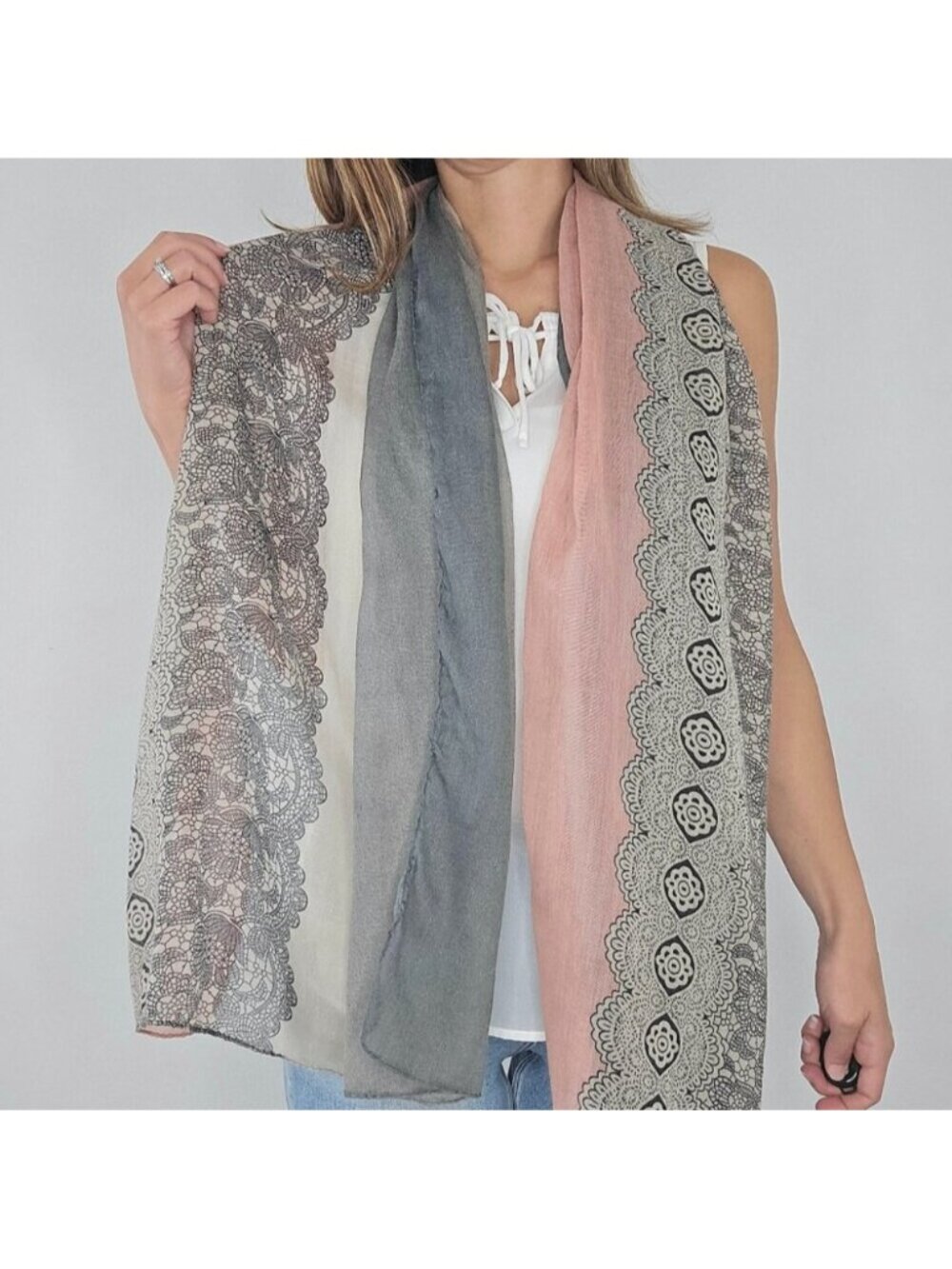 Light Pink and Gray Patterned Scarf